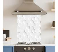 Toughened 6mm Glass Kitchen Splashback 60 x 75cm White Hexagon - Polished Edge Heat Resistant Back Splash for Cookers Hob