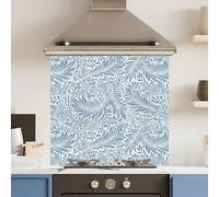 Toughened 6mm Glass Kitchen Splashback 70 x 65cm Blue Floral - Polished Edge Heat Resistant Back Splash for Cookers Hob