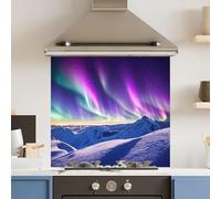 Toughened 6mm Glass Kitchen Splashback 70 x 65cm Colourful Northern Lights Heat Resistant Back Splash for Cookers Hob