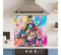 Toughened 6mm Glass Kitchen Splashback 70 x 65cm Colourful War - Polished Edge Heat Resistant Back Splash for Cookers Hob