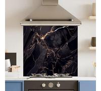 Toughened 6mm Glass Kitchen Splashback 70 x 65cm Dark Marble - Polished Edge Heat Resistant Back Splash for Cookers Hob