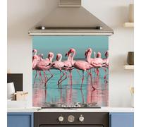 Toughened 6mm Glass Kitchen Splashback 70 x 65cm Flamingo - Polished Edge Heat Resistant Back Splash for Cookers Hob