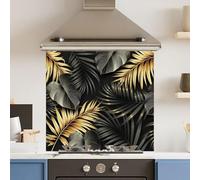 Toughened 6mm Glass Kitchen Splashback 70 x 65cm Floral Gold Black - Polished Heat Resistant Back Splash for Cookers Hob
