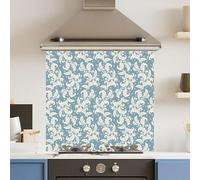 Toughened 6mm Glass Kitchen Splashback 70 x 65cm Floral Pattern - Polished Edge Heat Resistant Back Splash for Cookers Hob