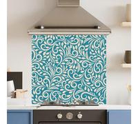 Toughened 6mm Glass Kitchen Splashback 70 x 65cm Green Floral Pattern - Polished Heat Resistant Back Splash for Cookers Hob