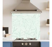 Toughened 6mm Glass Kitchen Splashback 70 x 65cm Mint Green Leaf Pattern Heat Resistant Back Splash for Cookers Hob