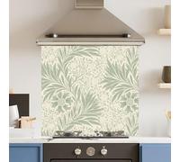 Toughened 6mm Glass Kitchen Splashback 70 x 65cm Pale Green Leaf Pattern Heat Resistant Back Splash for Cookers Hob