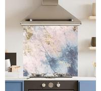Toughened 6mm Glass Kitchen Splashback 70 x 65cm Pink Blue Marble - Polished Heat Resistant Back Splash for Cookers Hob