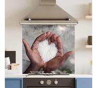 Toughened 6mm Glass Kitchen Splashback 70 x 65cm Rice Heart - Polished Edge Heat Resistant Back Splash for Cookers Hob