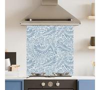Toughened 6mm Glass Kitchen Splashback 70 x 75cm Blue Floral - Polished Edge Heat Resistant Back Splash for Cookers Hob