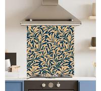 Toughened 6mm Glass Kitchen Splashback 70 x 75cm Blue Yellow Leaf - Polished Heat Resistant Back Splash for Cookers Hob