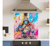 Toughened 6mm Glass Kitchen Splashback 70 x 75cm Colourful War - Polished Edge Heat Resistant Back Splash for Cookers Hob