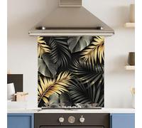 Toughened 6mm Glass Kitchen Splashback 70 x 75cm Floral Gold Black - Polished Heat Resistant Back Splash for Cookers Hob