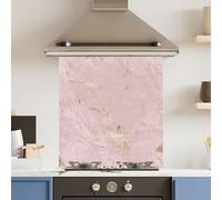 Toughened 6mm Glass Kitchen Splashback 70 x 75cm Pink Gold Marble - Polished Heat Resistant Back Splash for Cookers Hob