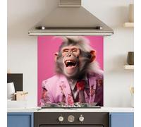 Toughened 6mm Glass Kitchen Splashback 70 x 75cm Pink Monkey - Polished Edge Heat Resistant Back Splash for Cookers Hob
