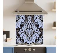 Toughened 6mm Glass Kitchen Splashback 70 x 75cm Purple Floral - Polished Edge Heat Resistant Back Splash for Cookers Hob