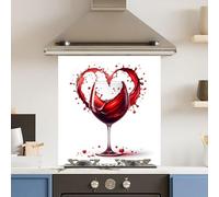 Toughened 6mm Glass Kitchen Splashback 70 x 75cm Red Wine Heart - Polished Edge Heat Resistant Back Splash for Cookers Hob
