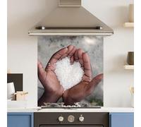 Toughened 6mm Glass Kitchen Splashback 70 x 75cm Rice Heart - Polished Edge Heat Resistant Back Splash for Cookers Hob