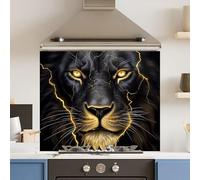 Toughened 6mm Glass Kitchen Splashback 90 x 65cm Gold Lion - Polished Edge Heat Resistant Back Splash for Cookers Hob