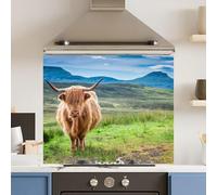 Toughened 6mm Glass Kitchen Splashback 90 x 65cm Green HighHighland Cow Polished Heat Resistant Back Splash for Cookers Hob