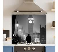Toughened 6mm Glass Kitchen Splashback 90 x 65cm Monochrome BigBen - Polished Heat Resistant Back Splash for Cookers Hob