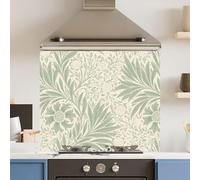 Toughened 6mm Glass Kitchen Splashback 90 x 65cm Pale Green Leaf Pattern Heat Resistant Back Splash for Cookers Hob