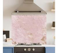 Toughened 6mm Glass Kitchen Splashback 90 x 65cm Pink Gold Marble - Polished Heat Resistant Back Splash for Cookers Hob