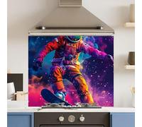 Toughened 6mm Glass Kitchen Splashback 90 x 65cm Space Surfer - Polished Edge Heat Resistant Back Splash for Cookers Hob