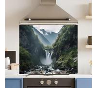 Toughened 6mm Glass Kitchen Splashback 90 x 65cm Waterfall Landscape - Polished Heat Resistant Back Splash for Cookers Hob