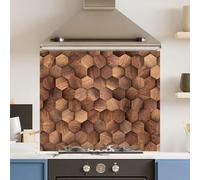 Toughened 6mm Glass Kitchen Splashback 90 x 65cm Wooden Hex - Polished Edge Heat Resistant Back Splash for Cookers Hob