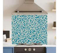 Toughened 6mm Glass Kitchen Splashback 90 x 75cm Green Floral Pattern - Polished Heat Resistant Back Splash for Cookers Hob