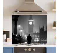 Toughened 6mm Glass Kitchen Splashback 90 x 75cm Monochrome BigBen - Polished Heat Resistant Back Splash for Cookers Hob