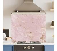Toughened 6mm Glass Kitchen Splashback 90 x 75cm Pink Gold Marble - Polished Heat Resistant Back Splash for Cookers Hob