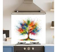 Toughened 6mm Glass Kitchen Splashback 90 x 75cm Rainbow Tree - Polished Edge Heat Resistant Back Splash for Cookers Hob