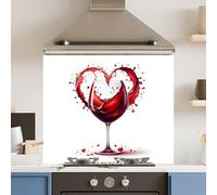 Toughened 6mm Glass Kitchen Splashback 90 x 75cm Red Wine Heart - Polished Edge Heat Resistant Back Splash for Cookers Hob