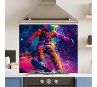 Toughened 6mm Glass Kitchen Splashback 90 x 75cm Space Surfer - Polished Edge Heat Resistant Back Splash for Cookers Hob