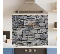 Toughened 6mm Glass Kitchen Splashback 90 x 75cm Stone Wall - Polished Edge Heat Resistant Back Splash for Cookers Hob