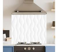 Toughened 6mm Glass Kitchen Splashback 90 x 75cm Wavy White Pattern - Polished Heat Resistant Back Splash for Cookers Hob
