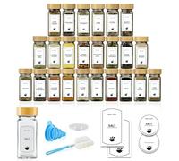 ToughHub 24 Pcs Glass Spice Jars with Bamboo Lids - 4 Oz Airtight Spice Containers with Shaker Lids, 96 Pre-Printed English Labels, Silicone Funnel & Cleaning Brush - Spice Bottles for Home Kitchen