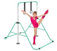 ToughHub Gymnastics Bar - Training Gymnastics Equipment for Kids - Adjustable Height - Folding Horizontal Bar with Gymnastic Rings (Green)