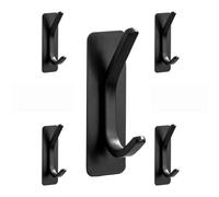 Toughlink 5 Pack Black Self Adhesive Hooks, Heavy Duty Extra Strong Sticky Hooks, 6KG Load No-Nail Door Hooks for Wall/Back of Door, Drill Free Hanging