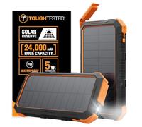ToughTested 24000mAh Solar Power Bank Portable Charger, Fast Charging External Battery Pack with LED Flashlight, IP66 Waterproof, Dustproof, Shockproof USB-C Power Bank for Camping, Travel & Emergency