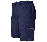 TOUGHWEAR NO QUALITY NO FUTURE New Men's Elasticated Waist Knee Length Cargo Combat Shorts Plain Cotton (M-3XL) (Blue, L)