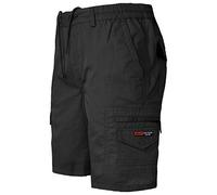 TOUGHWEAR NO QUALITY NO FUTURE New Men's Elasticated Waist Knee Length Cargo Combat Shorts Plain Cotton (M-3XL) (Black, 3XL)