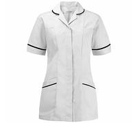 TOUGHWEAR NO QUALITY NO FUTURE Nursing Healthcare Short Sleeve All Seasons Contrasting Trim Tunic Dentist Hospitality Carers Therapist Maid Nurse Uniform UK (16, White)