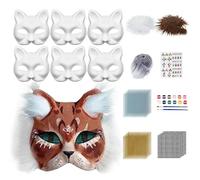 TOUKBEAU 17 Pcs Therian Mask Kit, DIY Blank Cat Mask Set with Faux Fur, Eye Mesh, Adhesive Felt & Gem Stickers for Cosplay, Masquerade, Carnival, Party and Dress Up