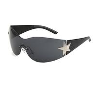 TOUKBEAU Star Sunglasses for Women Men, Oversized Shield Wrap Around Sun Glasses with Western Style, Rimless Large Lens for Driving Cycling Outdoor Festival, Retro 2000s Fashion Unisex Shades (Black