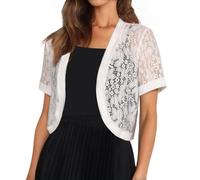 TouKingda Lace Cropped Cardigan Women's Open Front Bolero Shrugs White/L
