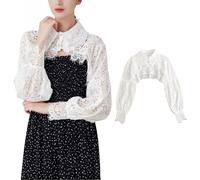TouKingda Lace Fake Collar for Women Long Sleeve Detachable Half Shirt Blouse Dickey False Collar Party Dresses Crop Top Clubwear Rave Outfits, White