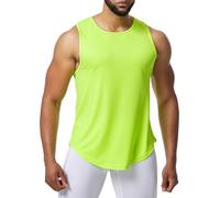 TouKingda Men's Gym Tank Tops, Breathable Quick Dry Mesh Top Sports Vest Workout Sleeveless T-Shirt Athletic Muscle Bodybuilding Shirts Training Running Fitness Tanktops (Neon Green-XL)
